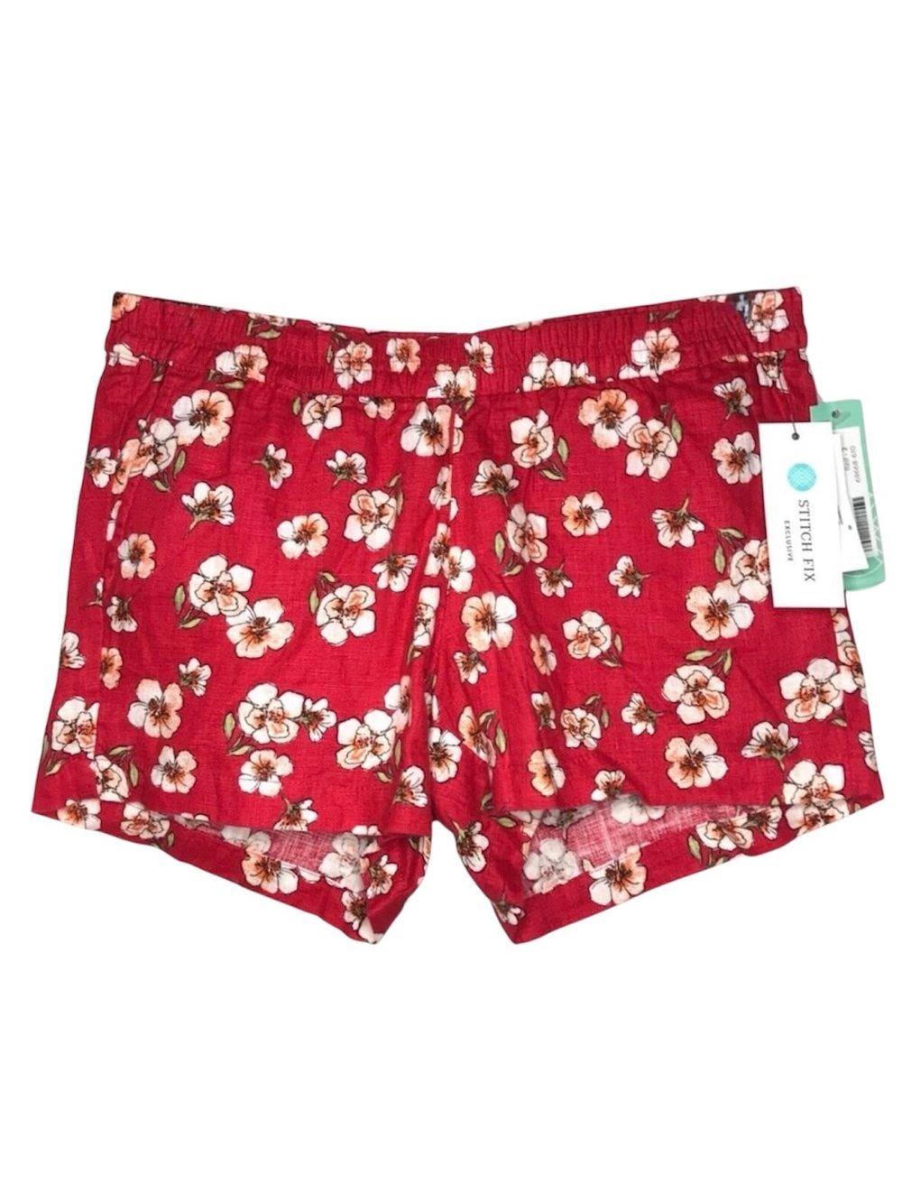 Kut From The Kloth Jansen Floral Linen Shorts Womens 2 Red Pull On Coastal Boho